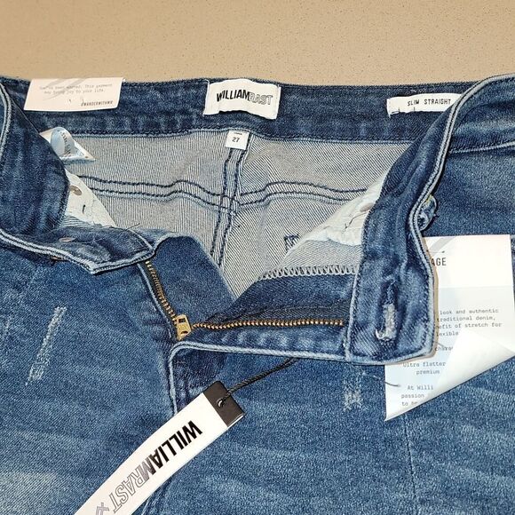 William Rast High Rise Slim Straight Distressed Wash Jeans - Picture 13 of 14